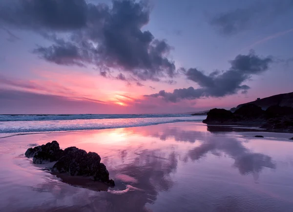 Reflections on Whitsand Bay, Cornwall, UK — Stock Photo, Image