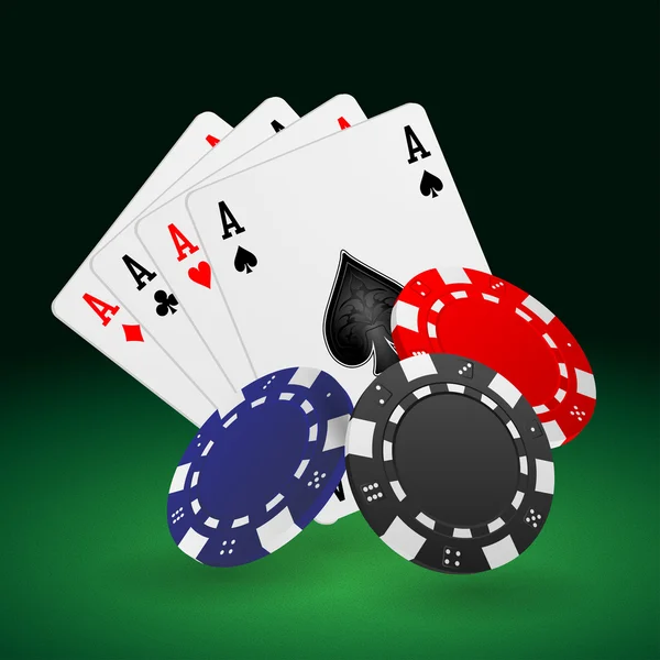 Чіп і карти для покеру на столі — стоковий вектор