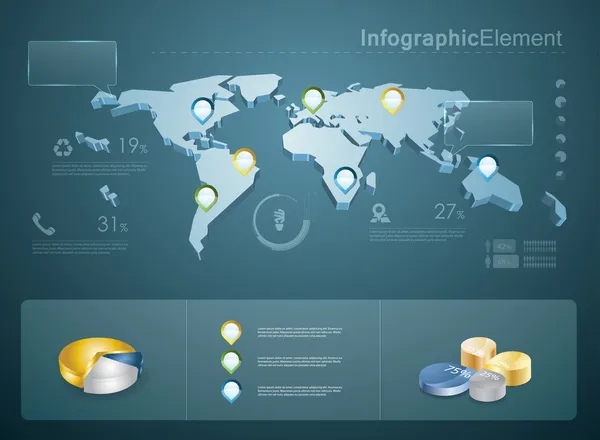 3d vector mapa del mundo ilustración e infografías plantilla de diseño — Vector de stock