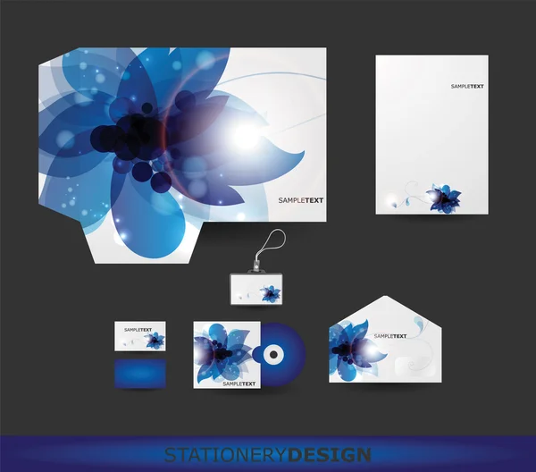 Diseño abstracto de Papelería Flor Azul en formato vectorial — Vector de stock
