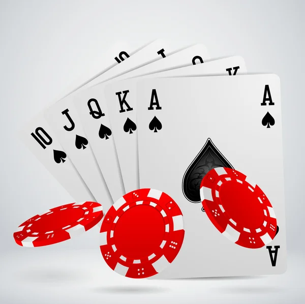 Royal flush hrací karty s čipy — Stockový vektor
