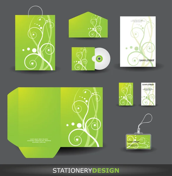 Stationery Design set with Retro Floral Ornament — Stock Vector
