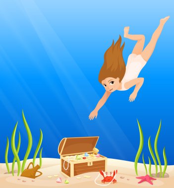Cute girl diving in the sea clipart