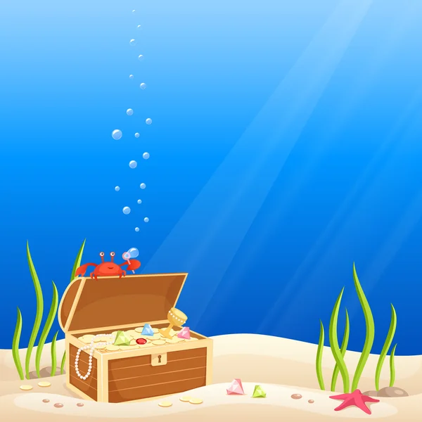 Sea bottom scene with a cute crab making bubbles — Stock Vector