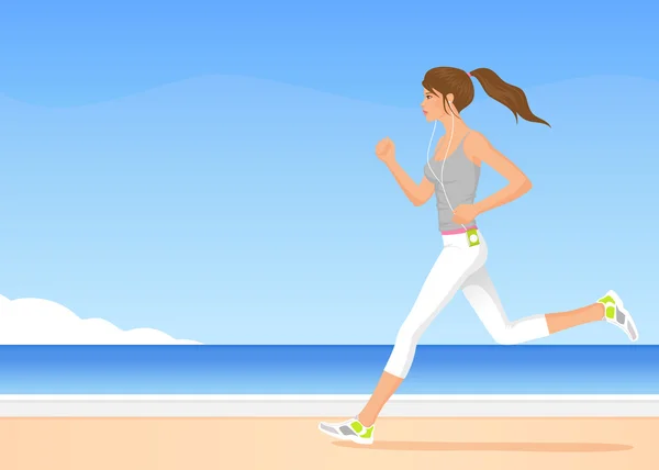 Illustration of a beautiful girl jogging by the sea — 스톡 벡터