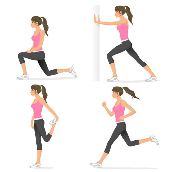 Exercices d'étirement fondamentaux associés à faire du jogging — Image vectorielle