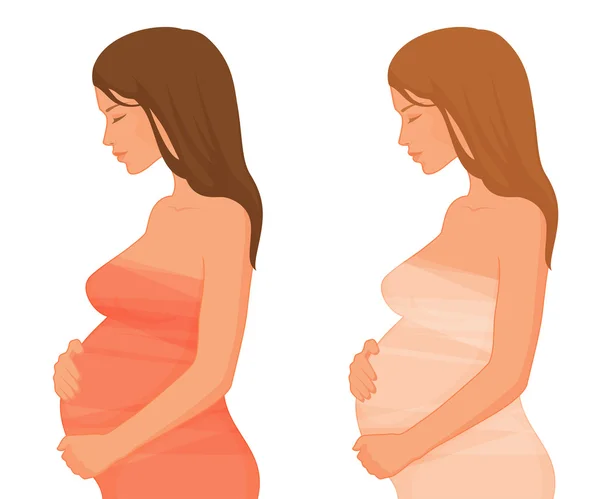 Illustration av en vacker gravid kvinna i två färgvariationer — Stock vektor