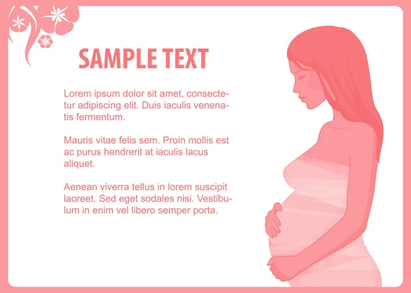Silhouet van een mooie zwangere vrouw met eenvoudige bloem frame — Stockvector