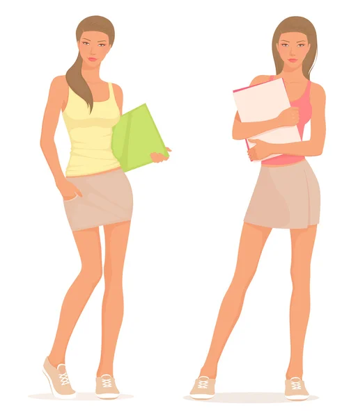 Illustration de deux belles jeunes filles étudiantes — Image vectorielle