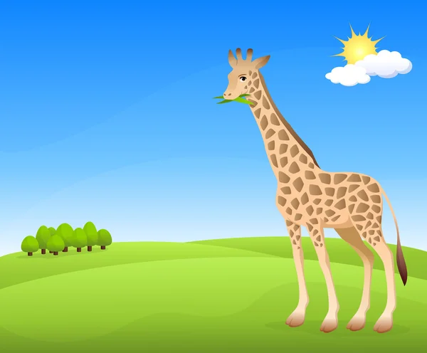 Illustration d'une girafe mignonne grignotant sur feuilles — Image vectorielle