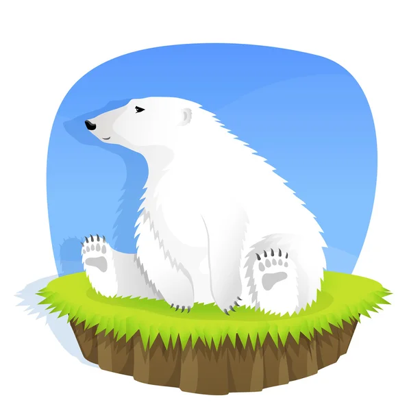Lindo oso polar sentado en la hierba — Vector de stock
