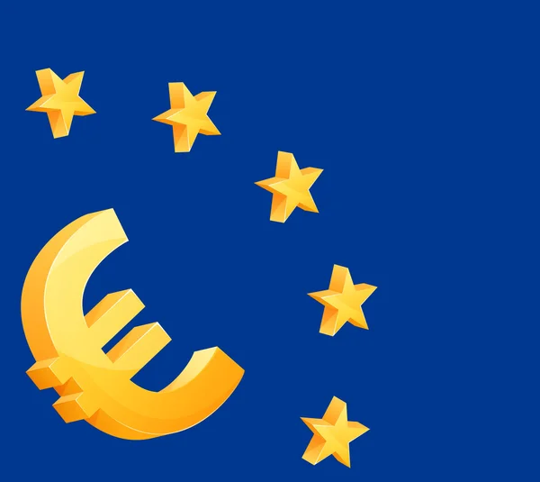 Simbolo dell'euro e le stelle che simboleggiano l'Unione europea — Vettoriale Stock