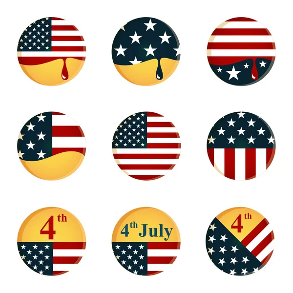 Samling av knappar med amerikanska flaggan och 4 juli independence day tema — Stock vektor
