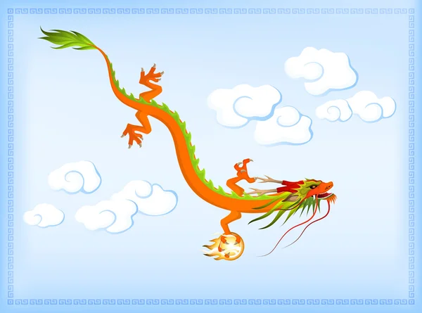Prachtige chinese draak tegen heldere blauwe hemel — Stockvector
