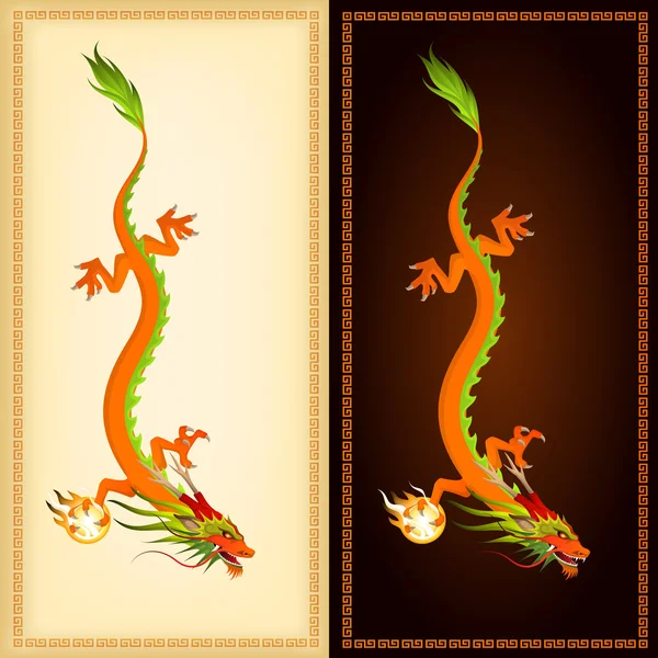 सुंदर चीनी ड्रैगन के चित्र के साथ ऊर्ध्वाधर बैनर — स्टॉक वेक्टर