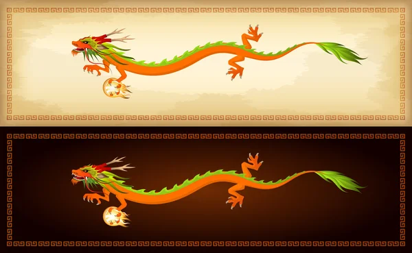सुंदर चीनी ड्रैगन के चित्र के साथ क्षैतिज बैनर — स्टॉक वेक्टर