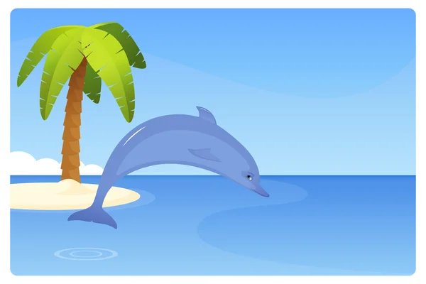 可爱的海豚热带海滨背景的插图 — 图库矢量图片