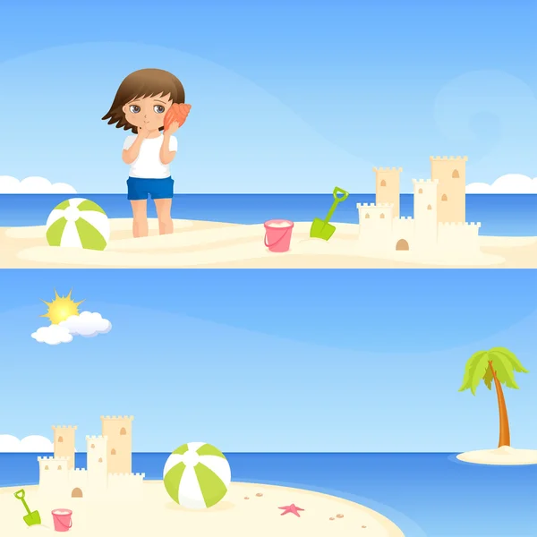儿童可爱海边横幅 — 图库矢量图片