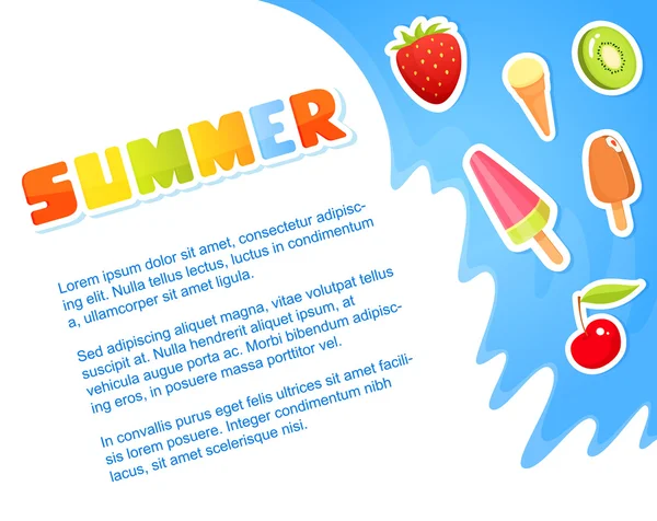 Einfache Ecke Banner mit frischen bunten Illustrationen von Obst und Eis — Stockvektor