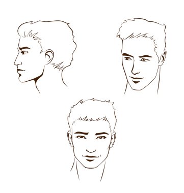 Collection of simple line illustrations of handsome young men clipart