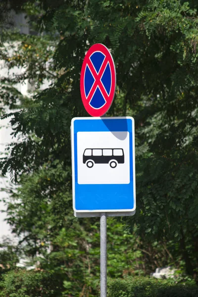 Panneau, arrêt, bus, panneau routier — Photo