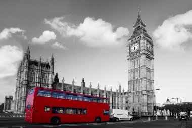 Big Ben with red double-decker in London, UK clipart