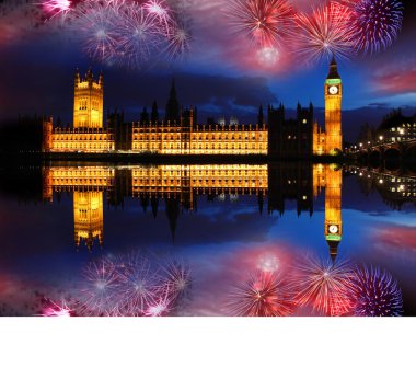 Big Ben with firework in London, England clipart