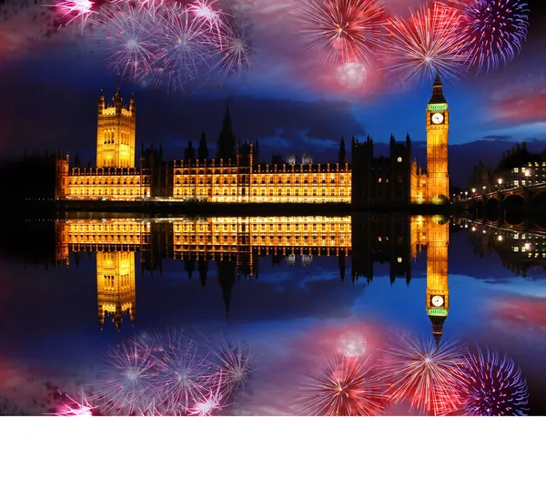 De Big ben met vuurwerk in Londen, Engeland — Stockfoto