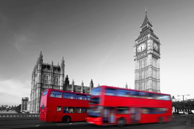 Big Ben with red double-decker in London, UK clipart