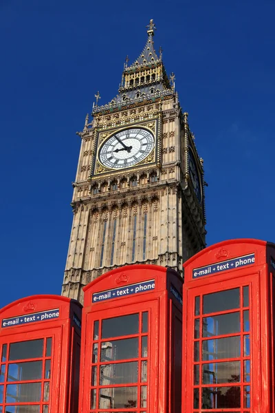 Big Ben with phone boxes, London, UK — Stock Photo, Image