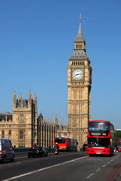 Big Bena z double decker, Londyn, Wielka Brytania — Zdjęcie stockowe