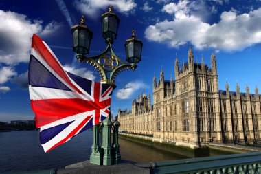 Big Ben with flag of England, London, UK clipart