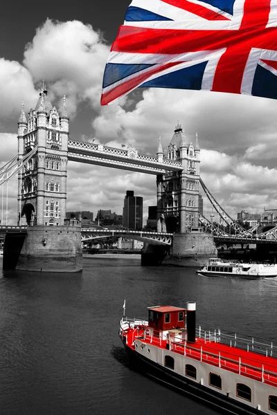 London Tower Bridge with flag of England — Stock Photo, Image