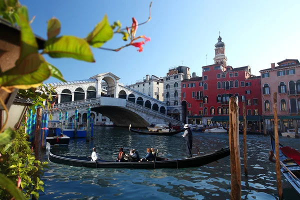 Venice, Ponte Rialto bridge with gondola — Stock Photo, Image