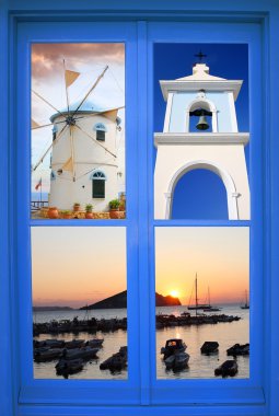 Greek window with summer concept clipart