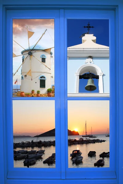 Greek window with summer concept — Stock Photo, Image