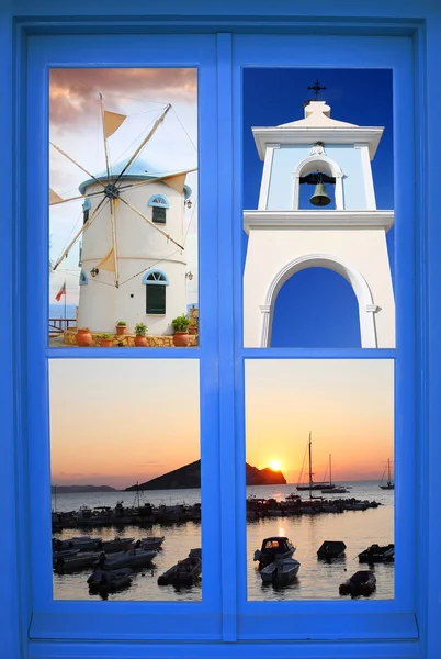 希腊窗口与夏天概念 — 图库照片