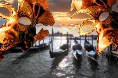 Venice with Carnival mask against Doge Palace, Italy clipart