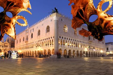 Venice with Carnival mask against Doge Palace, Italy clipart