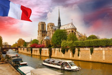 Paris, notre dame Katedrali, bahar zamanı, Fransa