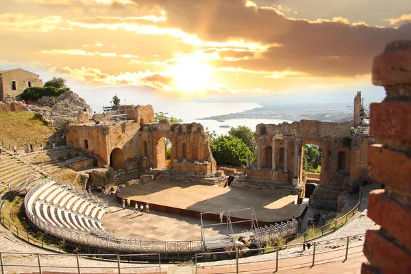 Teatro Taormina em Sicília, Italia Fotografias De Stock Royalty-Free