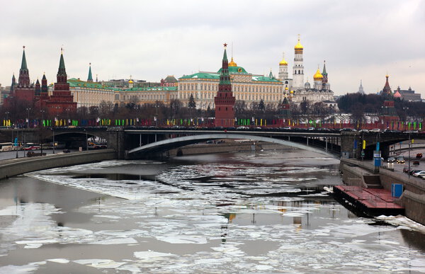 Winter view to Kremlin and Moscow river. Moscow. Russia.