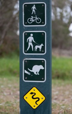 Park Yönetmeliği, kısıtlama ve uyarılar imzala. Melbourne. Avustralya.