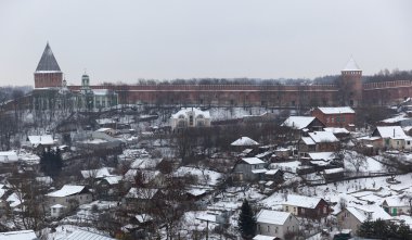 Houses and Kremlin wall. Winter. Smolensk. Russia. clipart