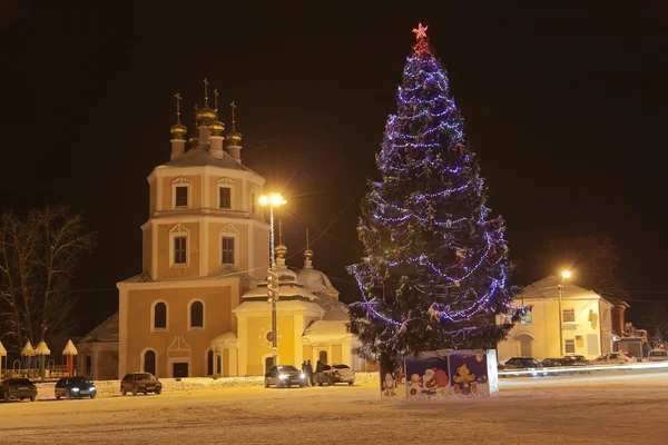 Kostel z Panny Marie Kazaňské na Rudém náměstí v noci. Gagarin (pro — Stock fotografie