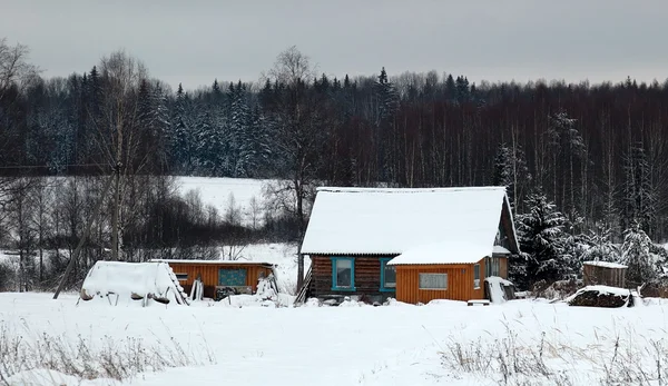 Típica casa de madera rusa cerca del bosque. Región de Smolensk. Russ. — Foto de Stock