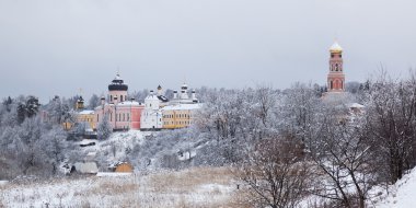 Orthodox monastery Davidova Pustin in winter. Chekhov. Moscow region. Russia. clipart