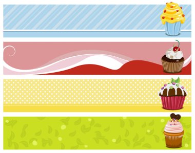 4 sweet headers with cupcakes clipart
