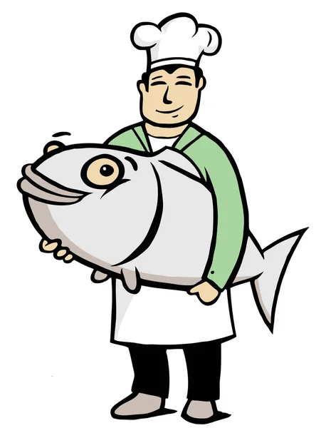 Повар с большой рыбой — стоковый вектор