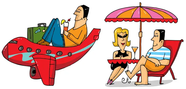 Vacation scenes - Funny cartoon illustration — Stock Vector
